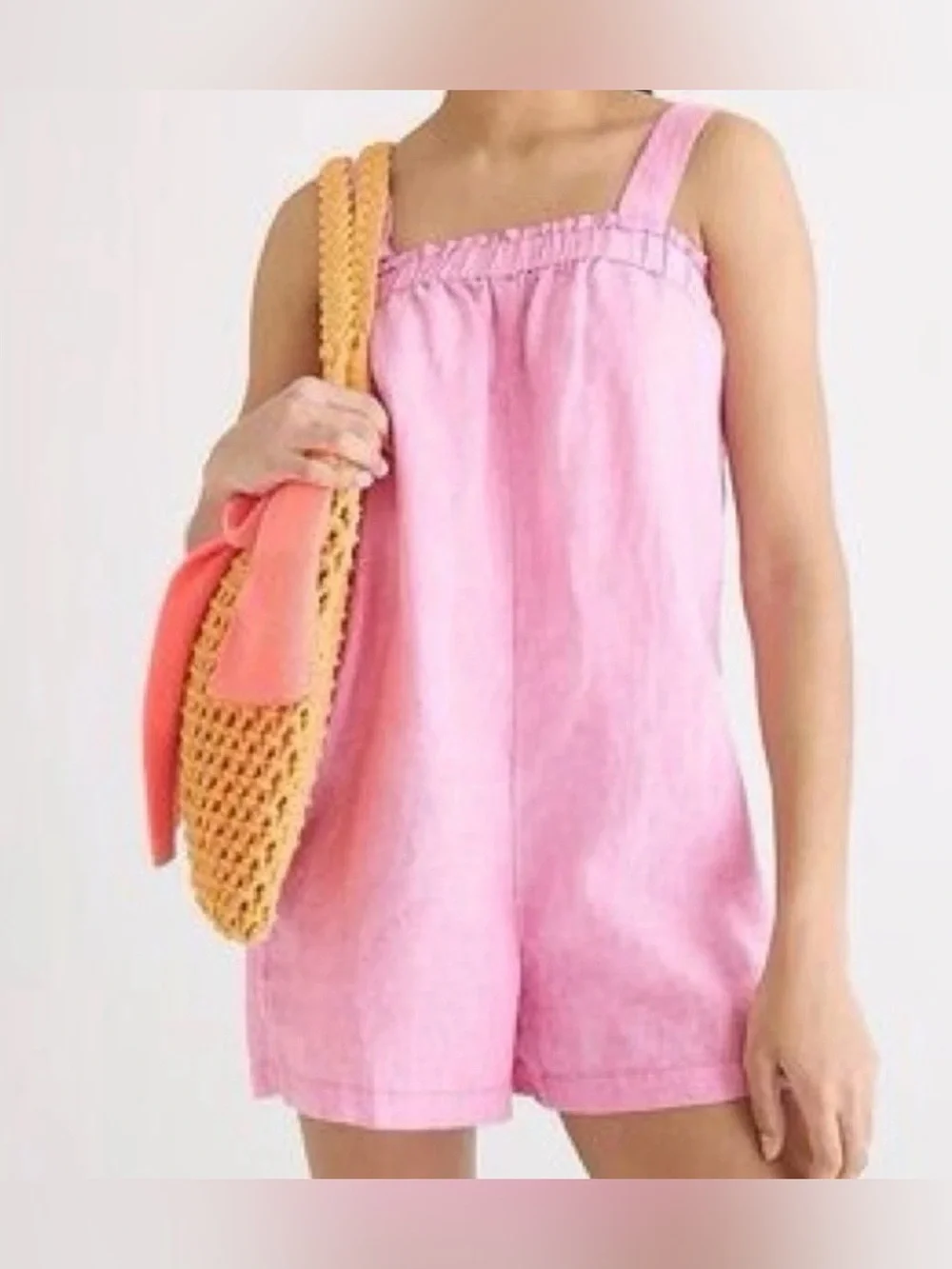 J. Crew Relaxed Linen Romper in Pink Size M